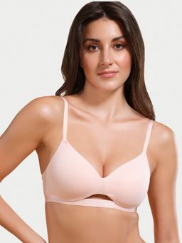 Enamor - A032 Invisible Neckline Cotton T-Shirt Bra - Pink