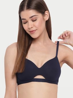 Enamor - A032 Invisible Neckline Cotton T-Shirt Bra - Blue