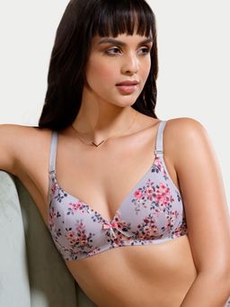 Enamor - F023 T-Shirt Bra - Padded, Wirefree with Detachable Strap - Grey Print