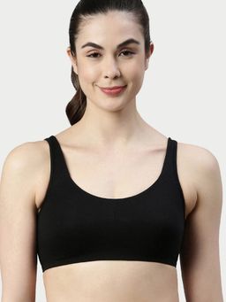 Enamor - SB06 Low Impact Cotton Sports Bra Non-Padded & Wirefree - Black