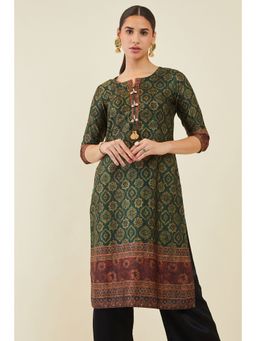 Soch - Women Green Satin Printed Kurta