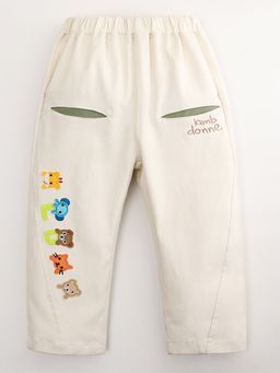 Hopscotch - Unisex Off-White Animal Embroidered Pant