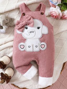 Hopscotch - Girls Pink Elephant Applique Sleeveless Dungaree with Bow