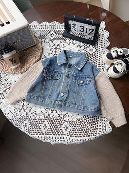 Hopscotch - Girls Blue and Grey Text Print Full-Sleeve Jacket