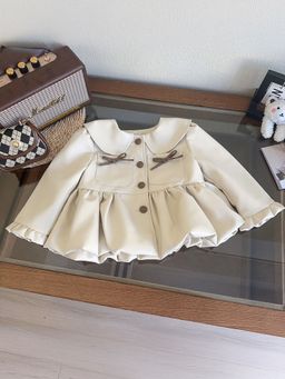Hopscotch - Girls Cream Bow Applique Full-Sleeve Jacket