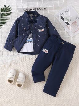 Hopscotch - 3-Piece Leaf Print Pure Cotton Shirt, T-Shirt and Pant