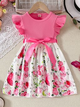 Hopscotch - Floral Print Casual Dress with Belt