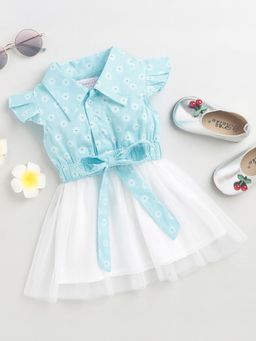 Hopscotch - Girls Blue Floral Print Casual Dress