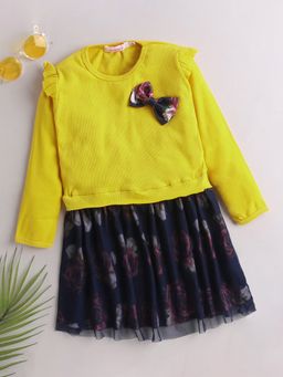 Hopscotch - Girls Yellow Full-Sleeve Floral Print Casual Dress