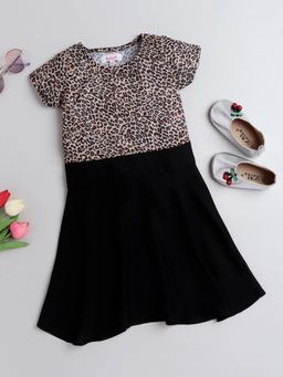 Hopscotch - Girls Brown and Black Leopard Print A-line Casual Dress