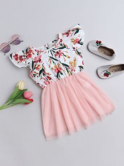 Hopscotch - Girls Peach Floral Print Casual Dress