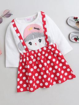 Hopscotch - Girls Red Full-Sleeve Polka Dot Print Casual Dress
