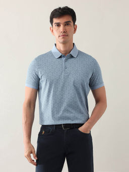 Arrow - Men Blue Geometric Printed Night Is Young Polo T-shirt