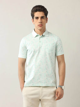 Arrow - Men Green Regular Fit All Over Printed Polo T-shirt
