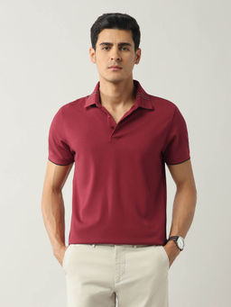 Arrow - Men Red Solid Pure Cotton Polo T-shirt
