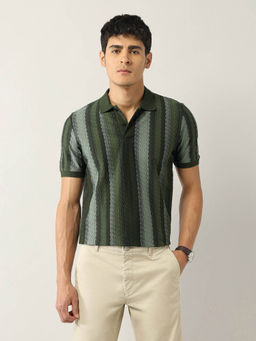 Arrow Sports - Men Green Chevron Regular Fit Polo T-shirt