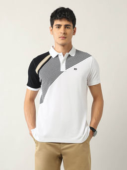 Arrow Sports - Men White Colorblock Regular Fit Polo T-shirt