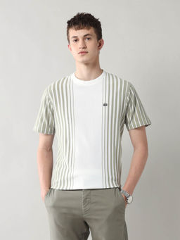 Arrow Sports - Men White Vertical Striped Spring Sorbet T-shirt