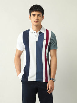 Arrow Sports - Men White Vertical Colorblock Regular Fit Polo T-shirt