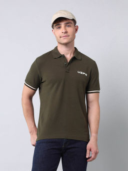 U.S. Polo Assn. Denim Co. - Men Green Solid Muscle Fit Americana Polo T-shirt