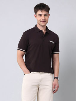 U.S. Polo Assn. Denim Co. - Men Brown Solid Muscle Fit Americana Polo T-shirt