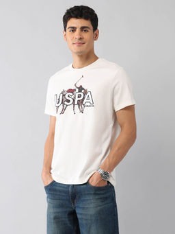 U.S. Polo Assn. Denim Co. - Men White Brand Embroidered Muscle Fit Collegiate T-shirt