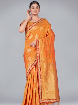 Odette - Orange Silk Saree with Unstitched Blouse