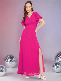 Martini - Women Fuchsia Pink Styled Back Gown
