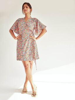 The Label Life - Multi-color Azure Floral Wrap Dress
