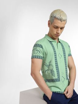 Jack & Jones - White Green Polo Neck T-shirt