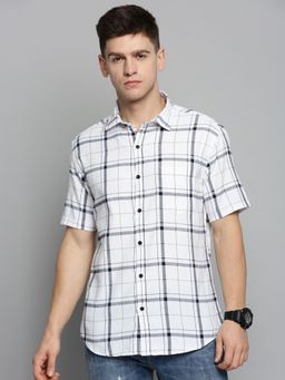 SHOWOFFFF - Mens Spread Collar White Checked Shirt