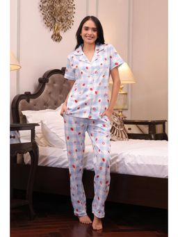 NAP STORY - Strawberry Checks Half Sleeve Shirt and Pyjama Blue