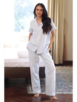 NAP STORY - Sky Blue Muslin Half Sleeve Shirt and Pyjama