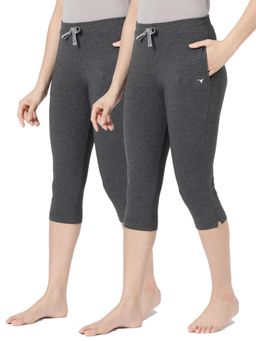 BLOSSOM - Womens Elastane Premium Soft Stretchable Cotton Capri Charcoal (Pack of 2)
