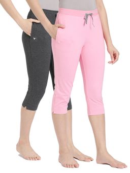 BLOSSOM - Womens Elastane Premium Soft Stretchable Cotton Capri Multi-Color (Pack of 2)