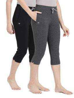 BLOSSOM - Womens Elastane Premium Soft Stretchable Cotton Capri Multi-Color (Pack of 2)