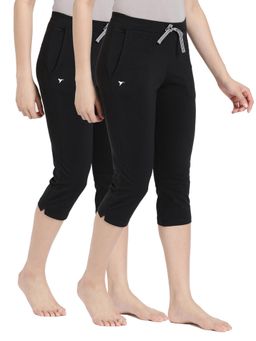 BLOSSOM - Womens Elastane Premium Soft Stretchable Cotton Capri Black (Pack of 2)