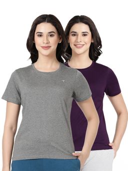 BLOSSOM - Womens 100% Knitted Cotton Round Neck T-Shirt Multi-Color (Pack of 2)