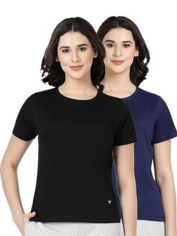 BLOSSOM - Womens 100% Knitted Cotton Round Neck T-Shirt Multi-Color (Pack of 2)