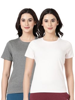 BLOSSOM - Womens 100% Knitted Cotton Round Neck T-Shirt Multi-Color (Pack of 2)