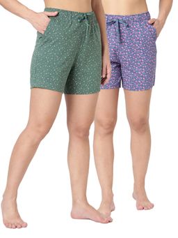 BLOSSOM - Womens Super Combed Cotton Relaxed Fit Printed Shorts Multi-Color (Pack of 2)