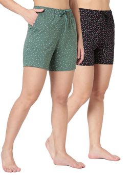 BLOSSOM - Womens Super Combed Cotton Relaxed Fit Printed Shorts Multi-Color (Pack of 2)