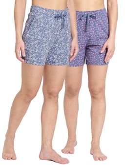 BLOSSOM - Womens Super Combed Cotton Relaxed Fit Printed Shorts Multi-Color (Pack of 2)