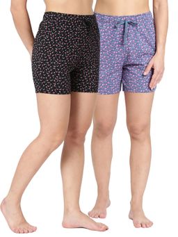 BLOSSOM - Womens Super Combed Cotton Relaxed Fit Printed Shorts Multi-Color (Pack of 2)