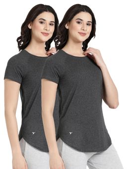 BLOSSOM - Womens Stretchable Cotton T-Shirt Charcoal (Pack of 2)
