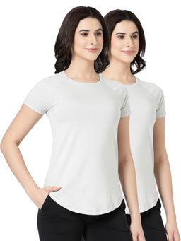 BLOSSOM - Womens Stretchable Cotton T-Shirt Off White (Pack of 2)
