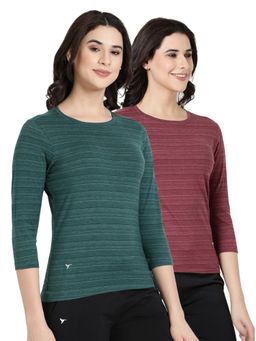 BLOSSOM - Womens Striped Melange Soft Cotton T-Shirt Multi-Color (Pack of 2)