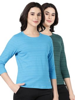 BLOSSOM - Womens Striped Melange Soft Cotton T-Shirt Multi-Color (Pack of 2)