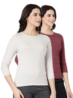 BLOSSOM - Womens Striped Melange Soft Cotton T-Shirt Multi-Color (Pack of 2)