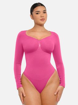 Shop The Edit - Seamless Long Sleeve Tummy Control Bodysuit Pink